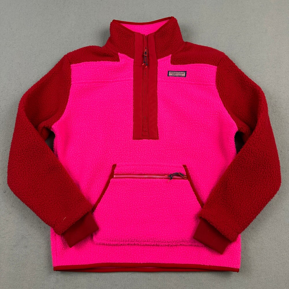 Vineyard Vines Jacket Women XS Pink Colorblock Half Zip Sherpa Fleece Pockets